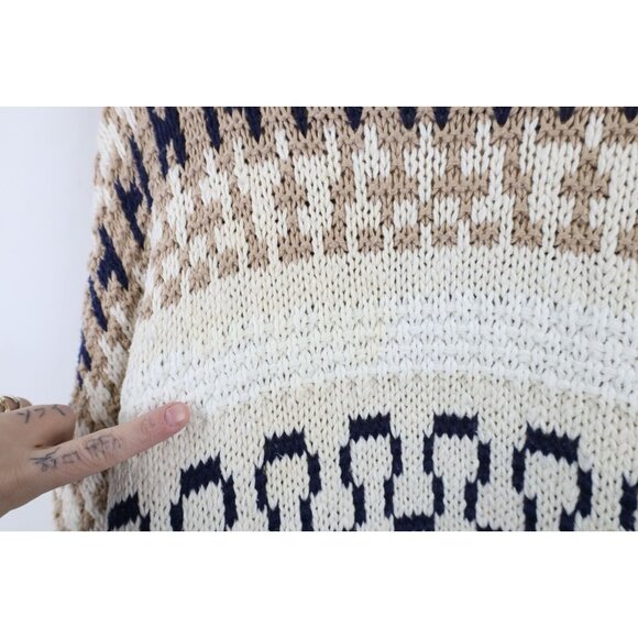 Vtg 90s Streetwear Mens XL Distressed Chunky Cotton Fair Isle Knit Sweater USA - Picture 10 of 13